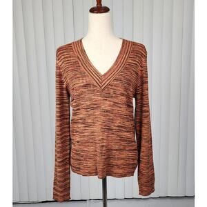 525 America Ribbed Knit Top V-Neck Long Sleeve Rust Multicolor Size Medium